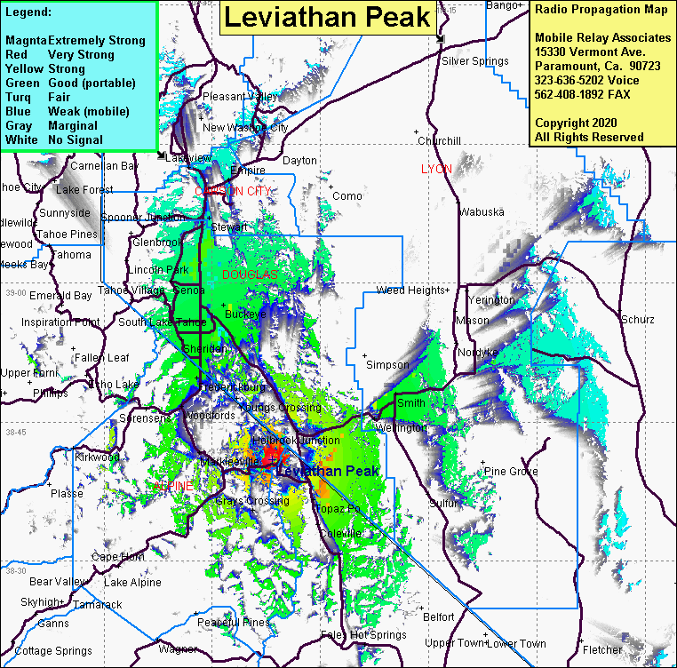 heat map radio coverage Leviathan Peak